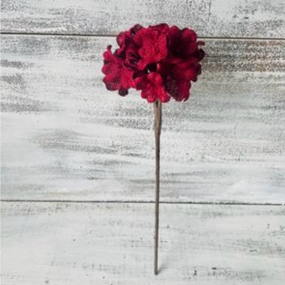 *Burlap Hydrangea Pick, Burgundy, Bundle of 3 - Picture 6 of 10
